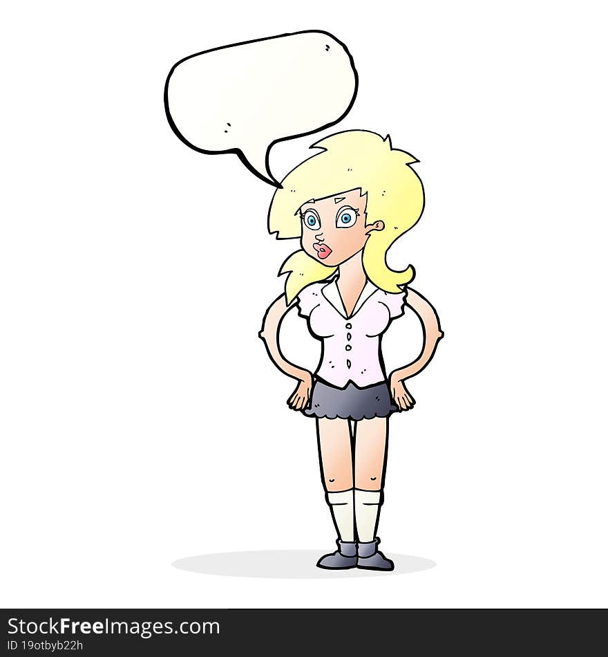 Cartoon Pretty Woman With Speech Bubble