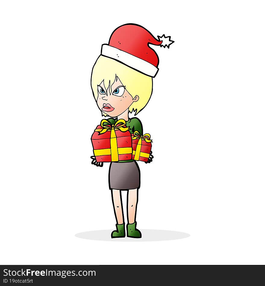 cartoon woman with present