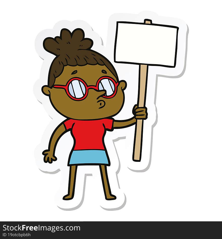 sticker of a cartoon woman wearing glasses