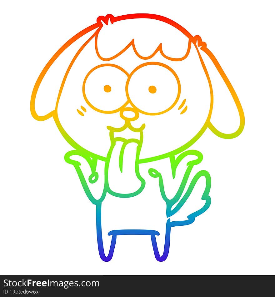 rainbow gradient line drawing of a cute cartoon dog