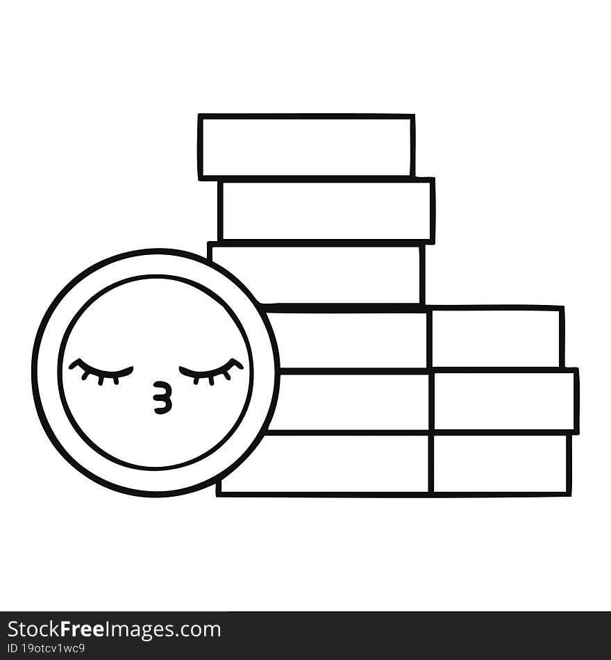 line drawing cartoon of a coins. line drawing cartoon of a coins