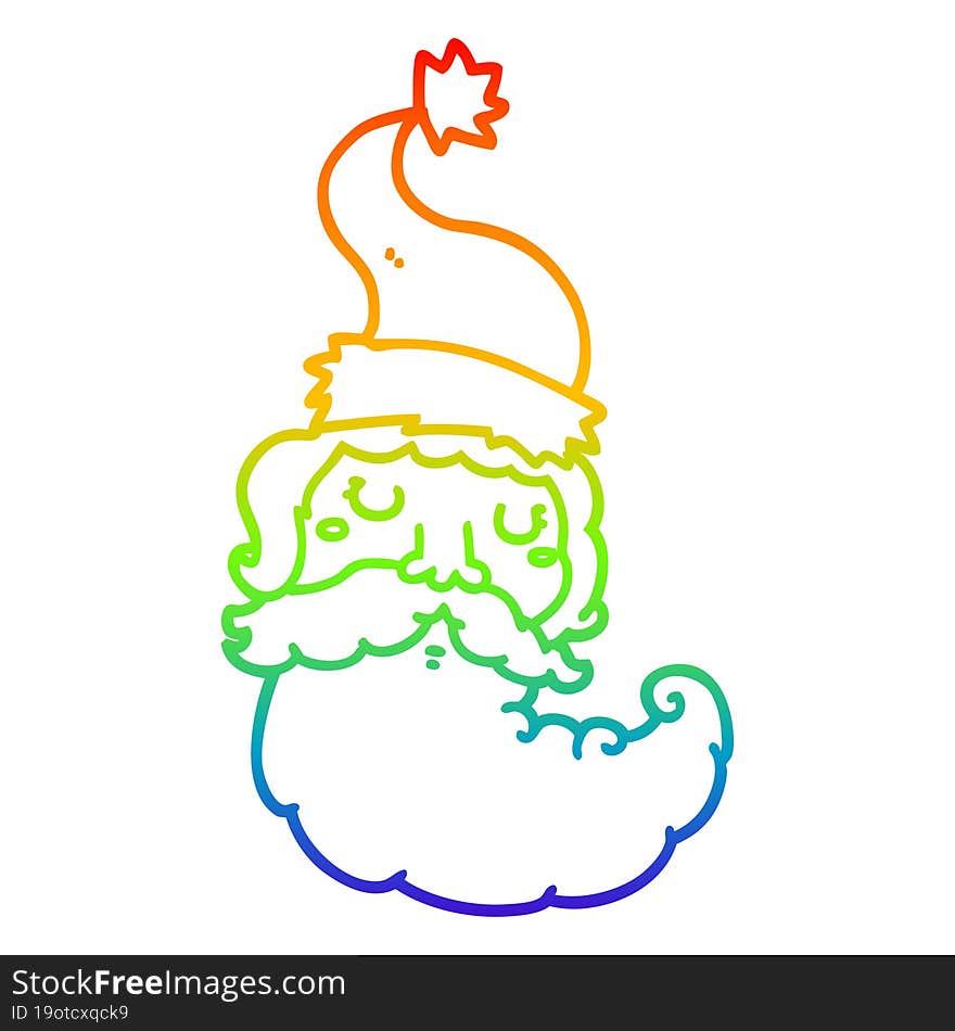 rainbow gradient line drawing of a cartoon santa face