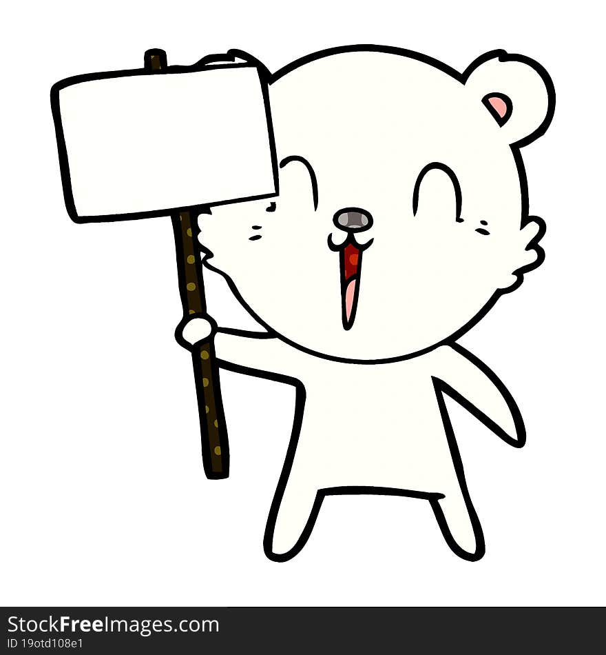 polar bear with protest sign cartoon. polar bear with protest sign cartoon