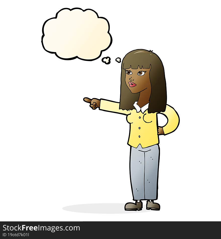 Cartoon Pretty Woman Pointing With Thought Bubble