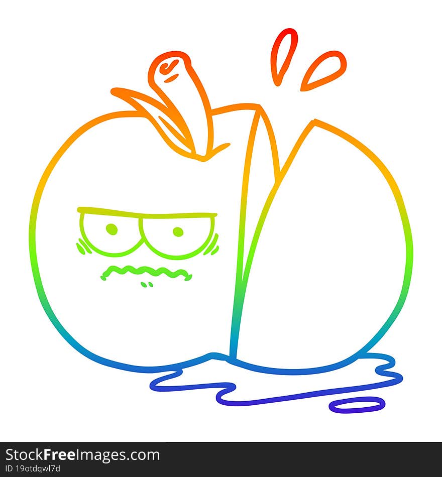 rainbow gradient line drawing cartoon angry sliced apple