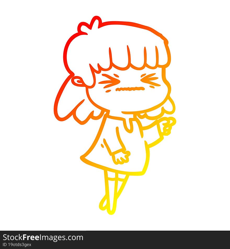 warm gradient line drawing of a cartoon angry girl