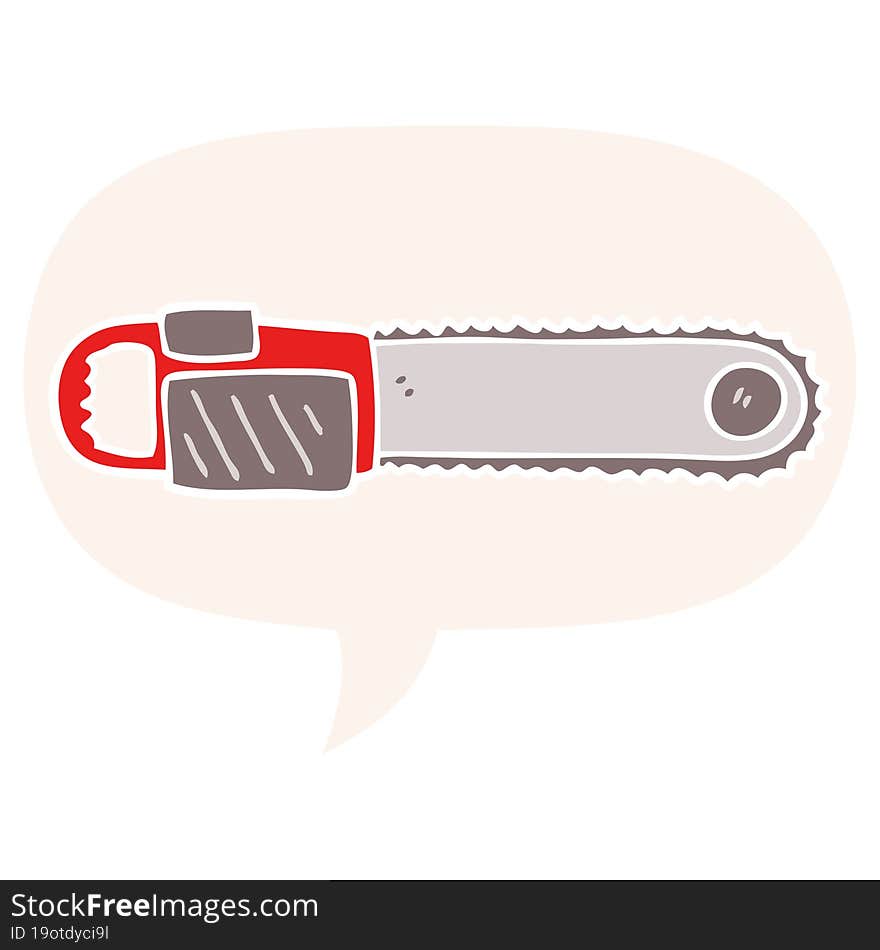 cartoon chainsaw and speech bubble in retro style