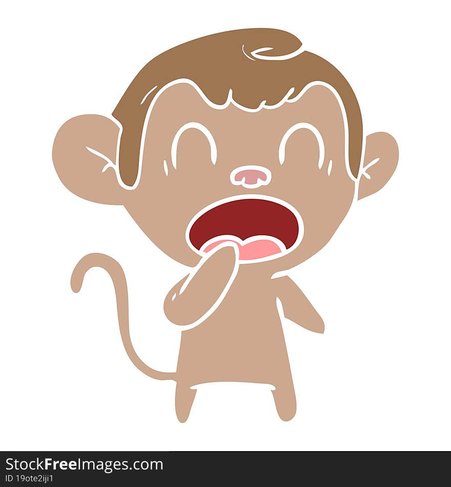 Yawning Flat Color Style Cartoon Monkey