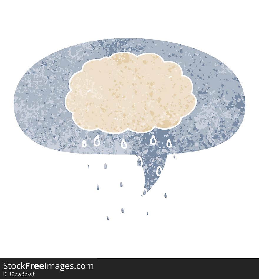 cartoon rain cloud and speech bubble in retro textured style