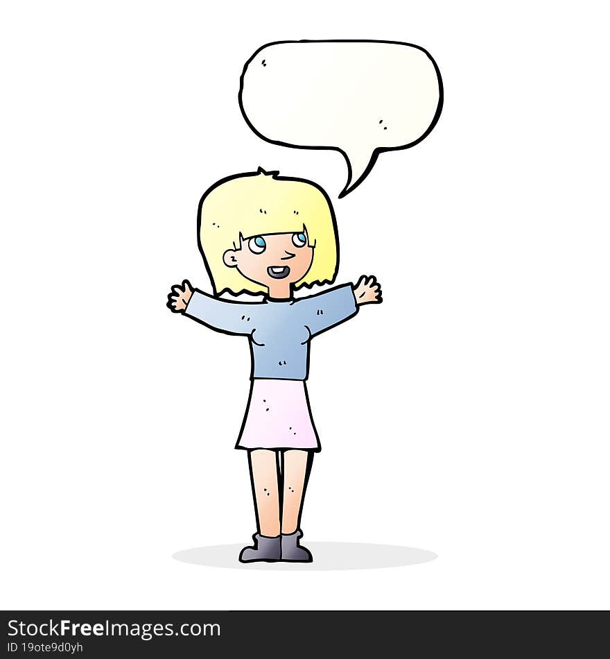 Cartoon Excited Woman With Speech Bubble