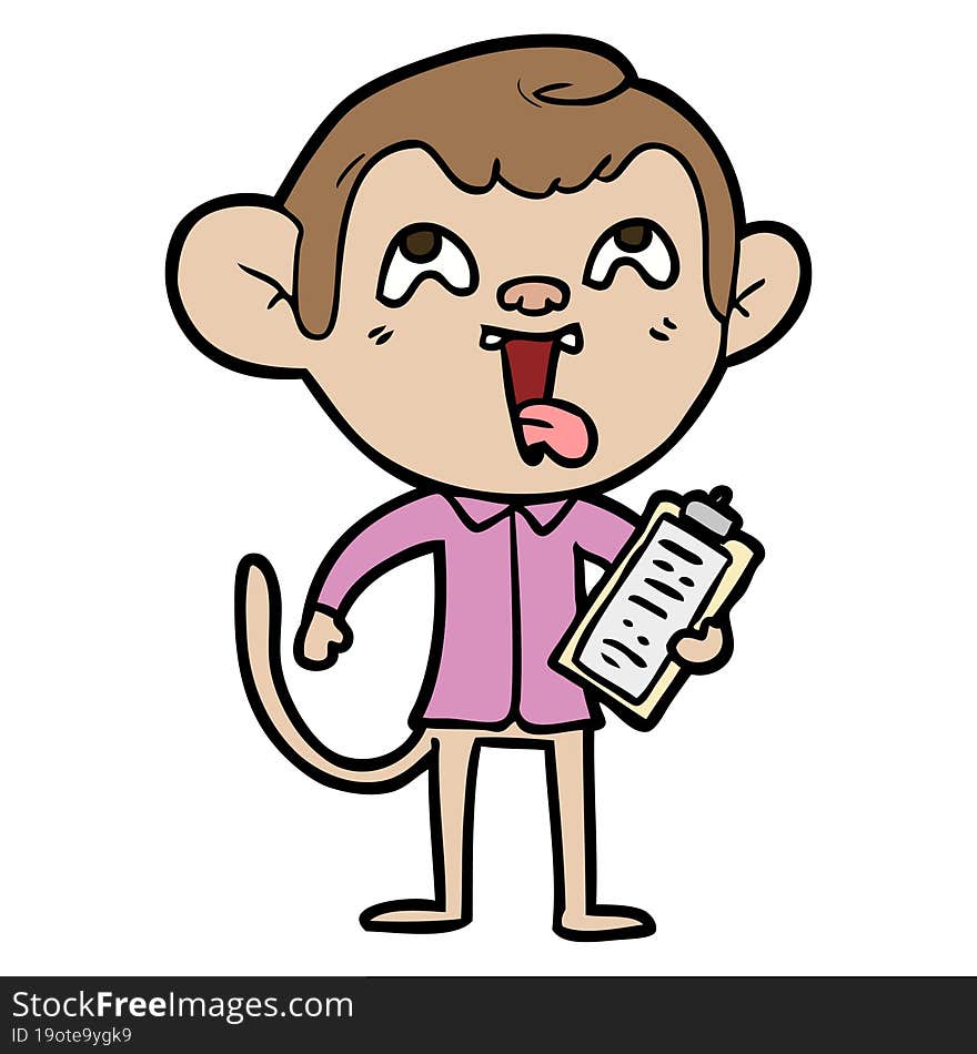 crazy cartoon monkey with clipboard. crazy cartoon monkey with clipboard