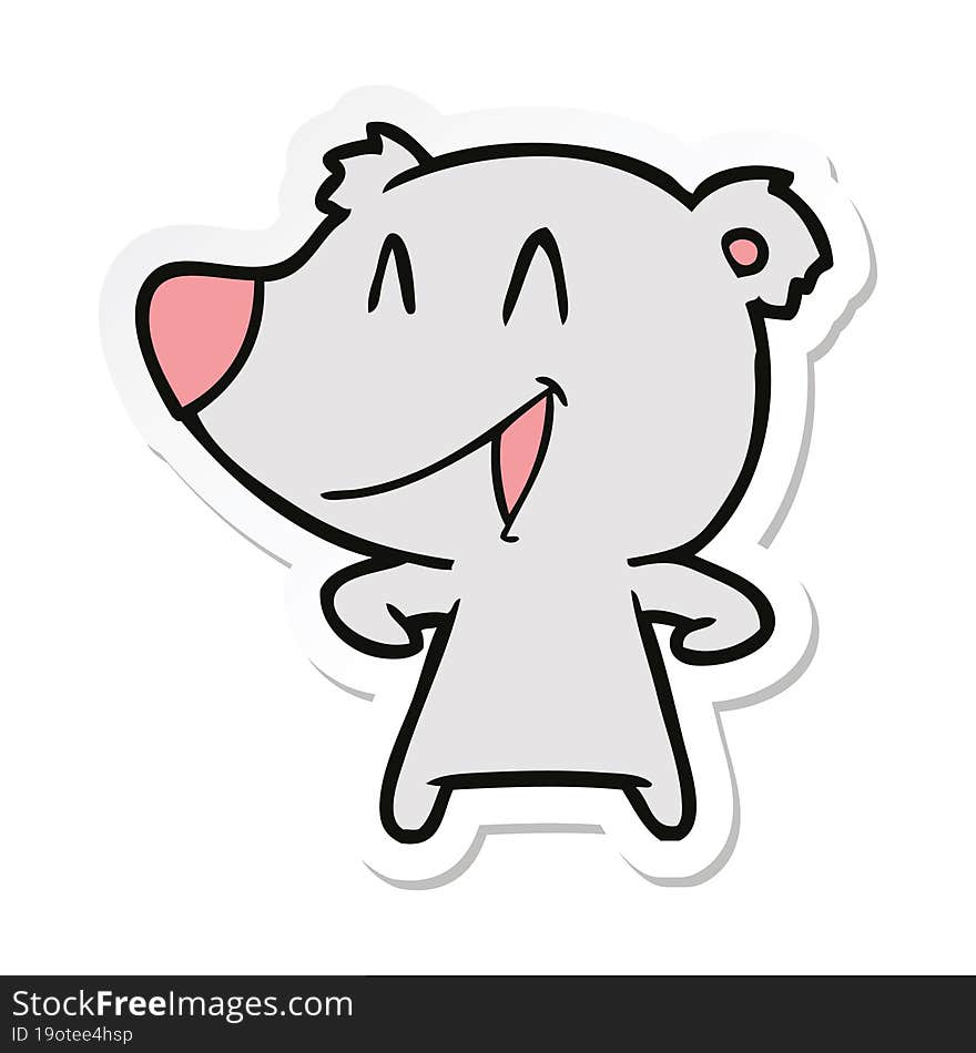 sticker of a laughing bear cartoon