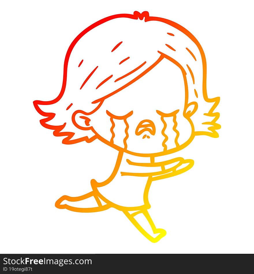 Warm Gradient Line Drawing Cartoon Girl Crying