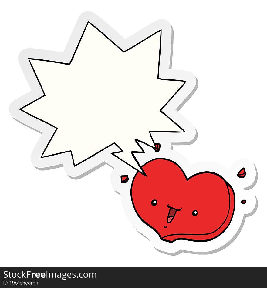 cartoon happy love heart and speech bubble sticker