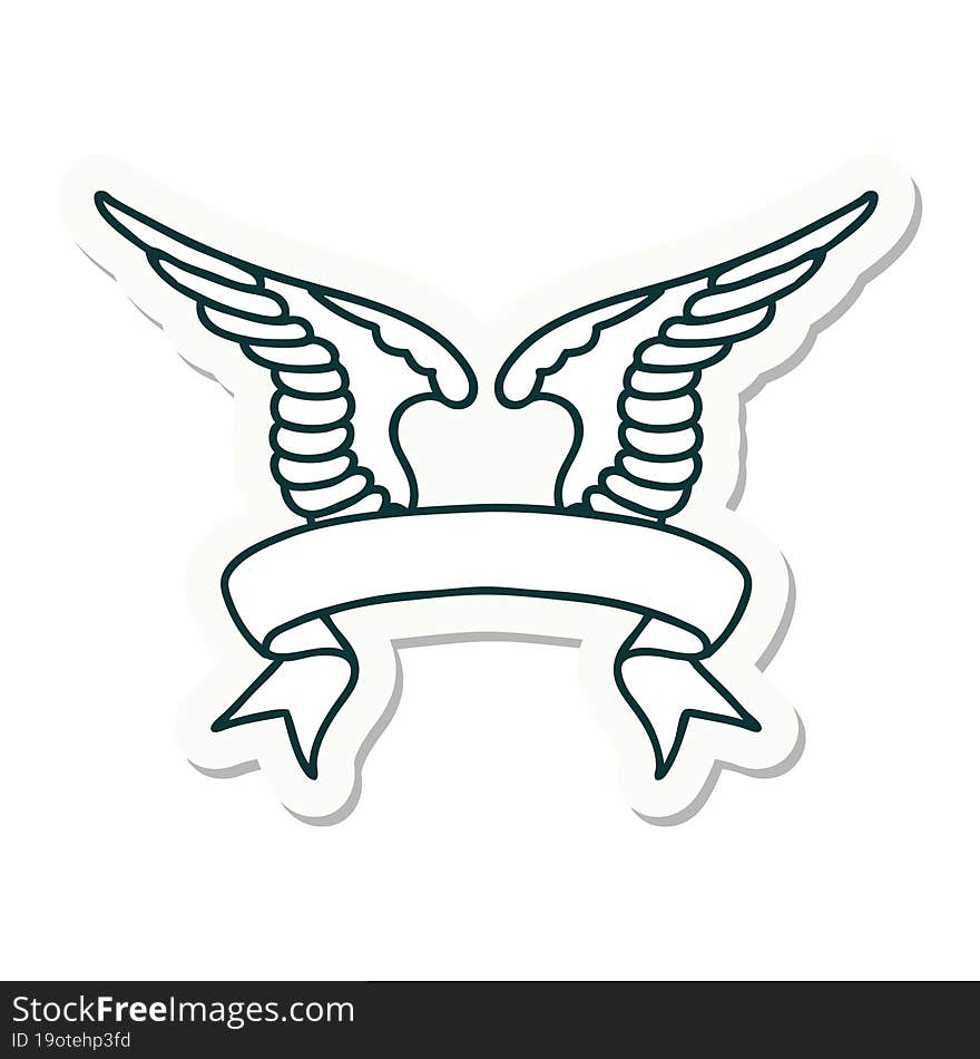 tattoo style sticker with banner of a wing