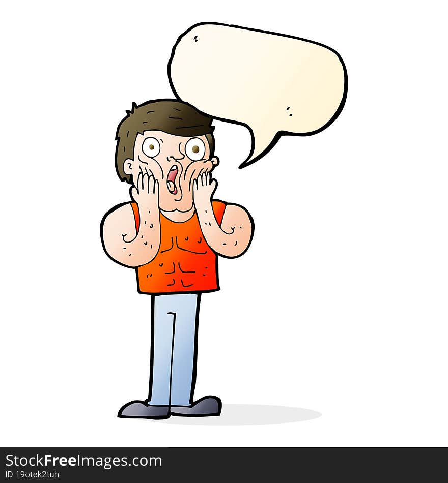 cartoon shocked gym man with speech bubble