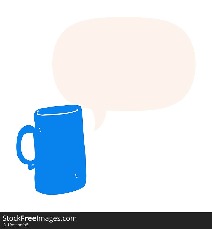 Cartoon Mug And Speech Bubble In Retro Style