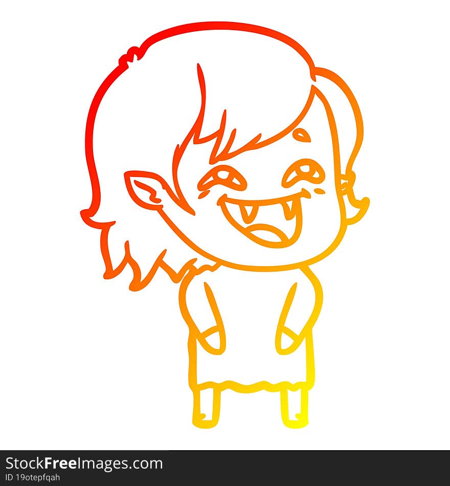 warm gradient line drawing of a cartoon laughing vampire girl