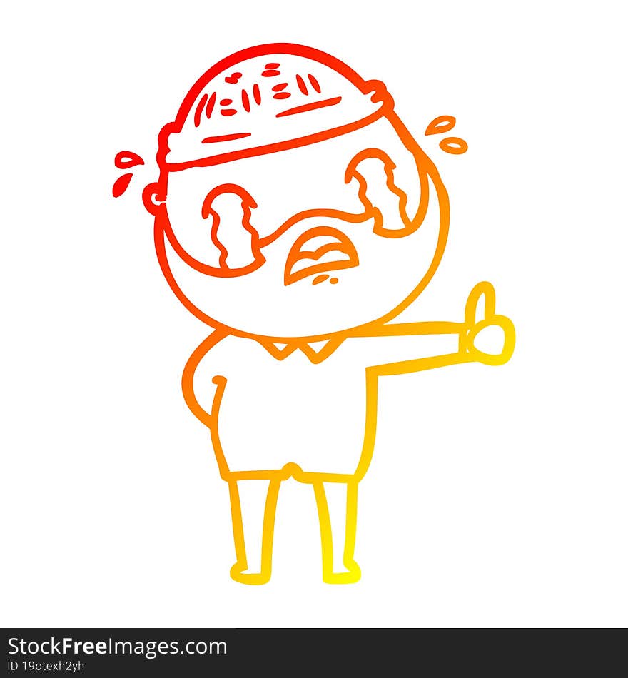 warm gradient line drawing cartoon bearded man crying