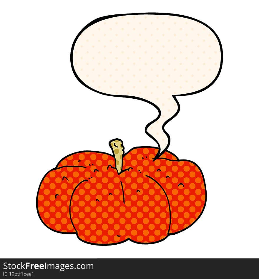 Cartoon Pumpkin And Speech Bubble In Comic Book Style