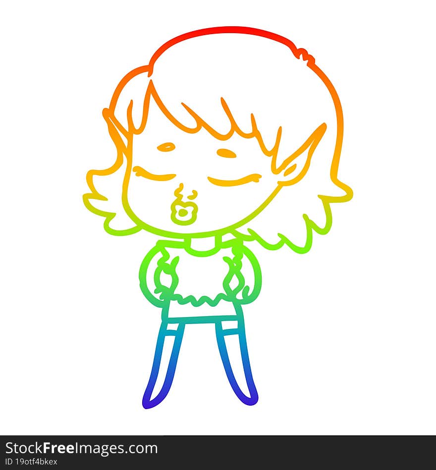 rainbow gradient line drawing pretty cartoon elf girl