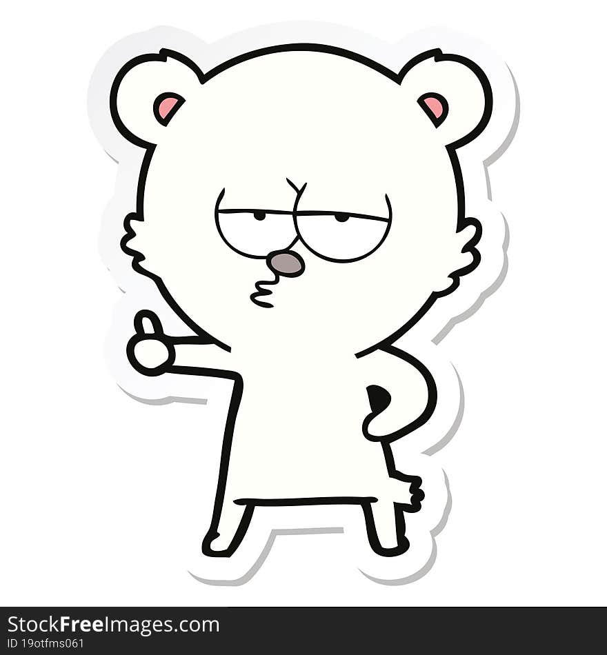 sticker of a bored polar bear cartoon giving thumbs up sign