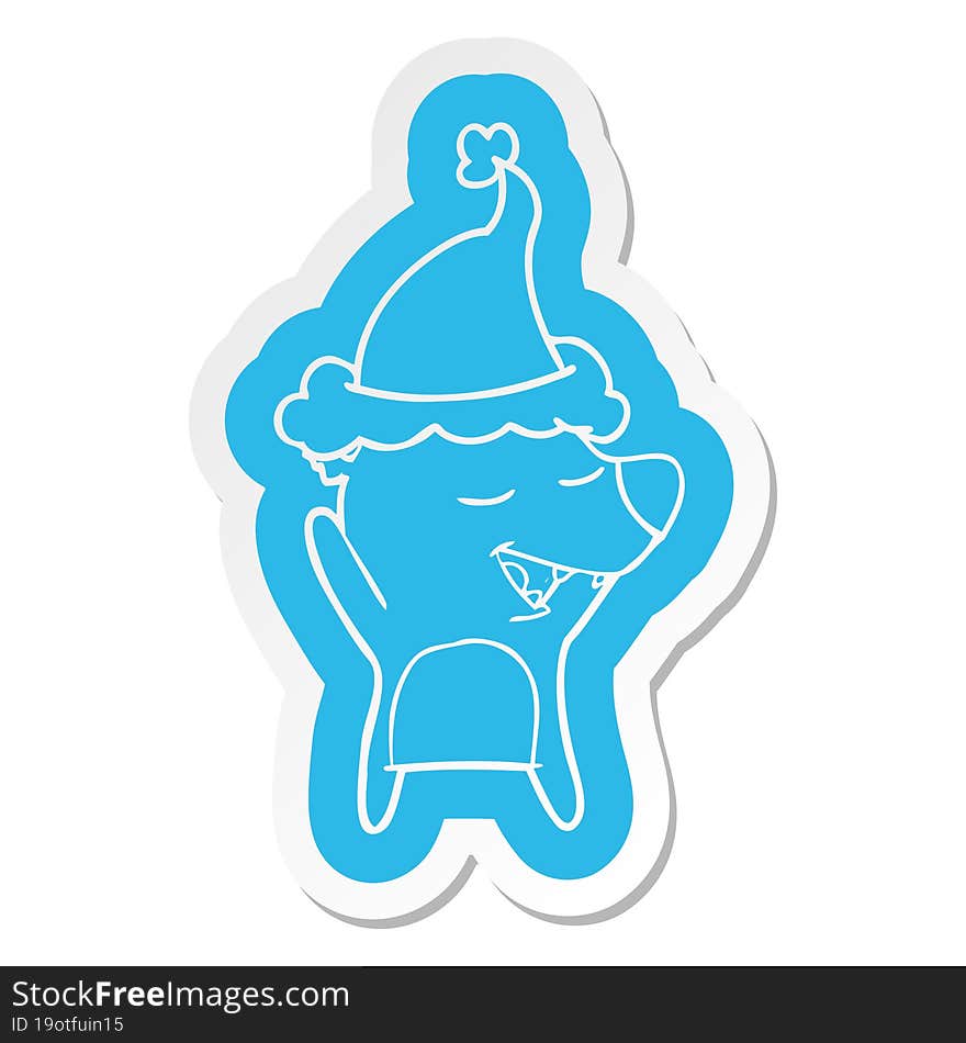 cartoon  sticker of a bear wearing santa hat