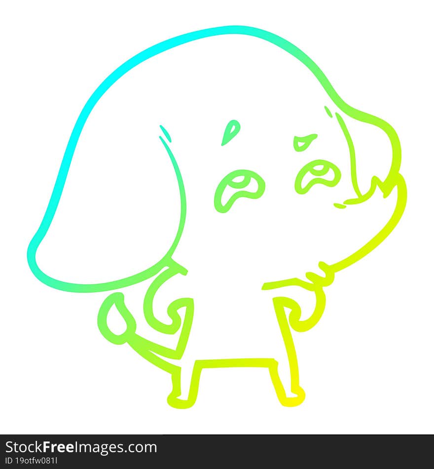 Cold Gradient Line Drawing Cartoon Elephant Remembering