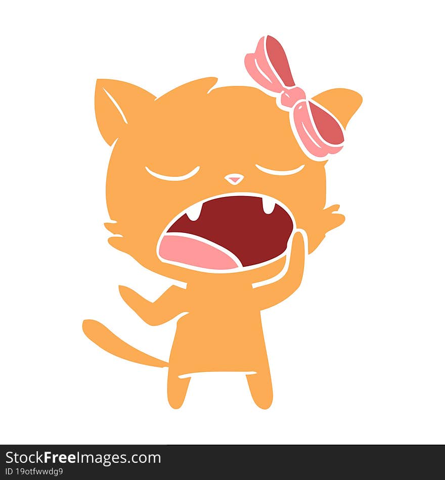 flat color style cartoon yawning cat