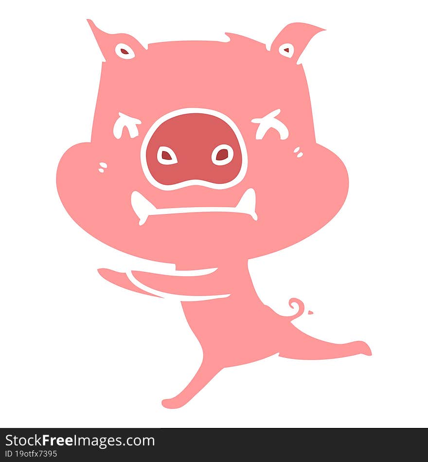 angry flat color style cartoon pig