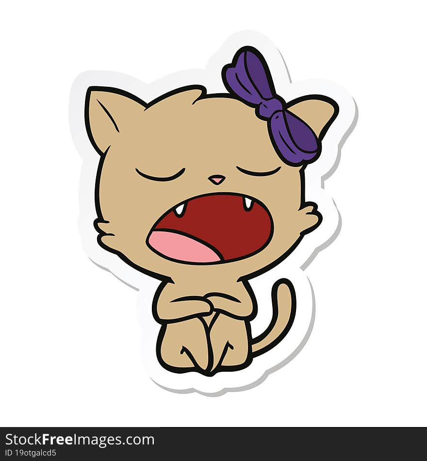 Sticker Of A Cartoon Yawning Cat