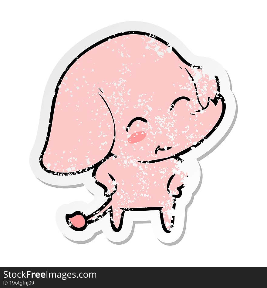 distressed sticker of a cute cartoon elephant