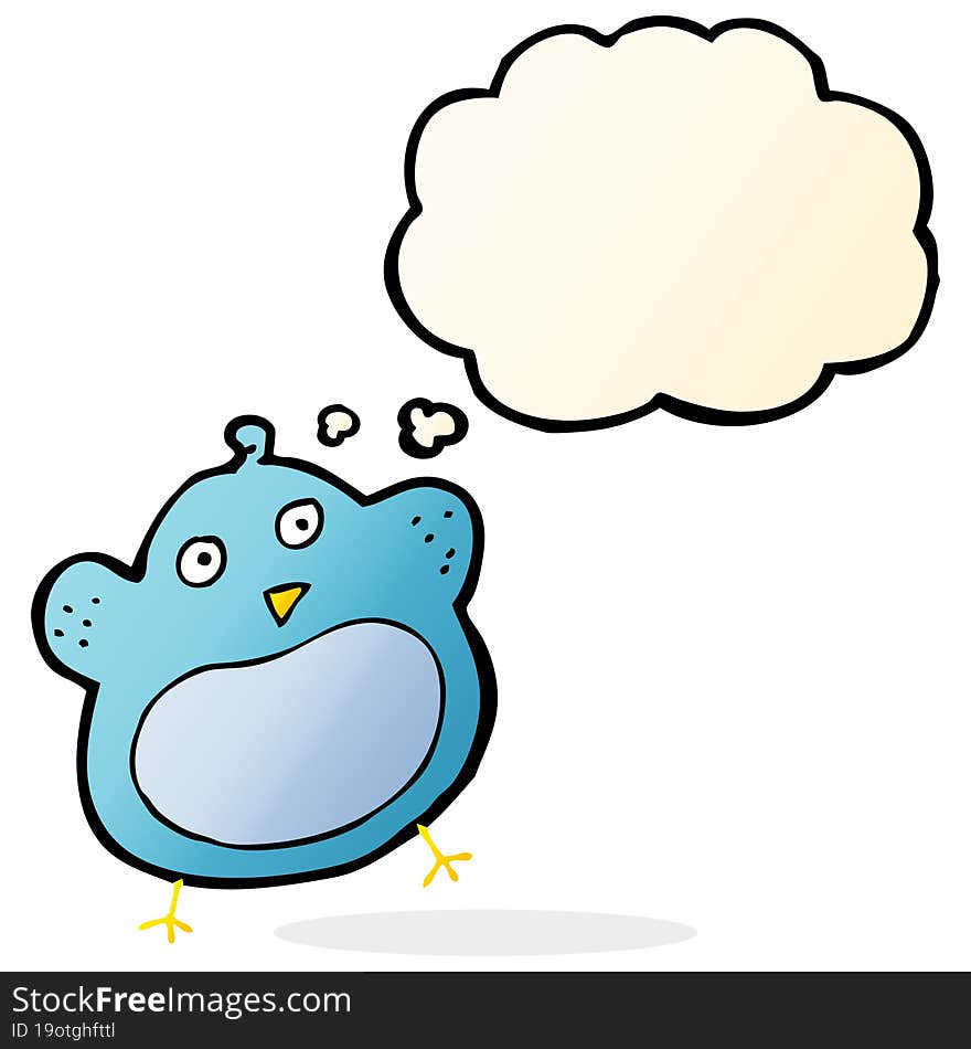 cartoon fat bird with thought bubble