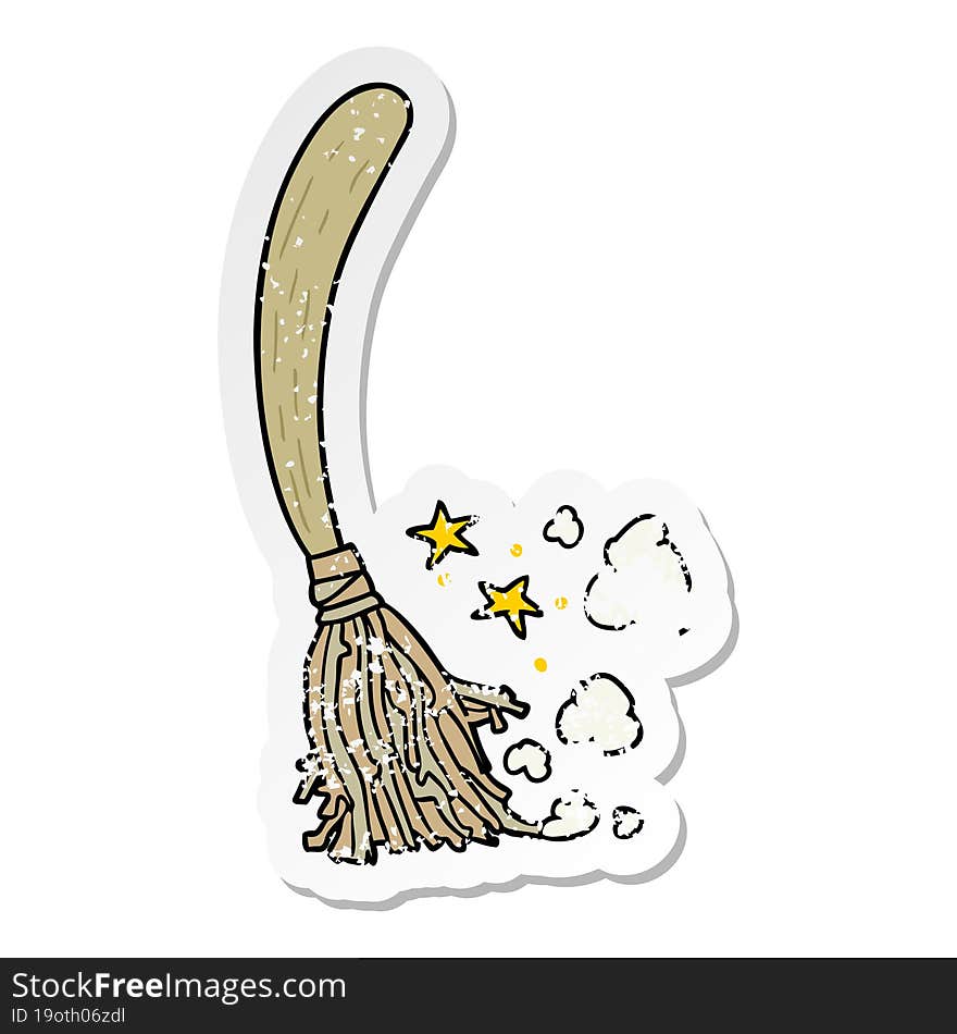 Distressed Sticker Of A Cartoon Magic Broom