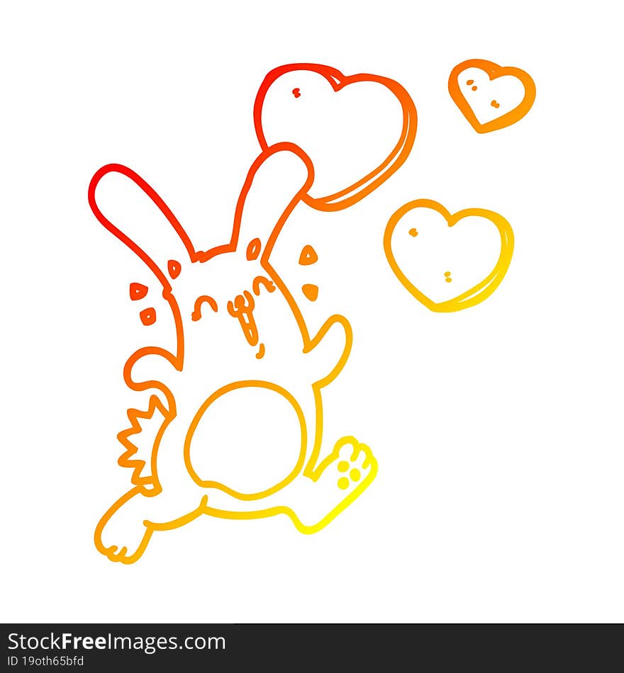 warm gradient line drawing of a cartoon rabbit in love