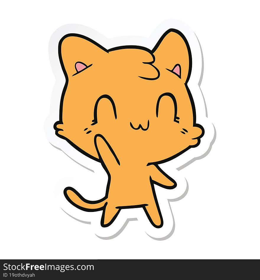 Sticker Of A Cartoon Happy Cat