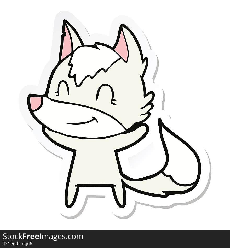 sticker of a friendly cartoon wolf