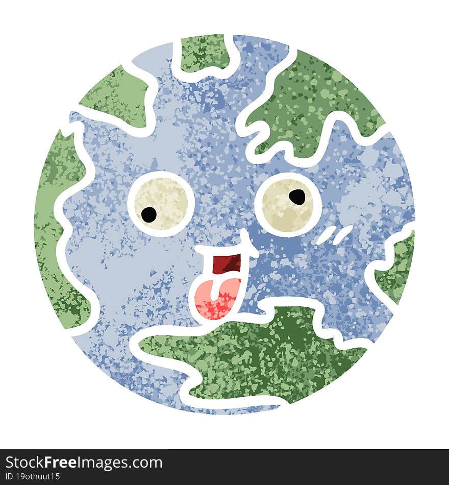 retro illustration style cartoon planet earth