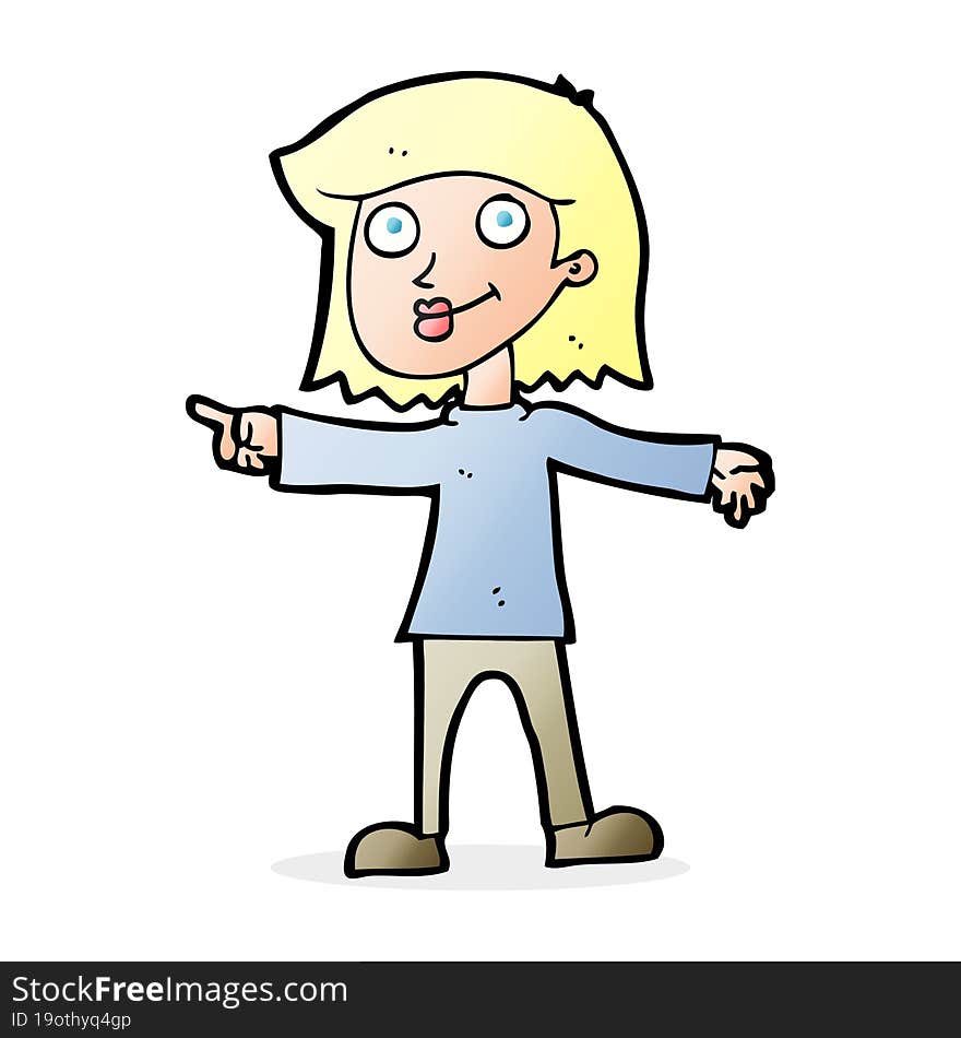 cartoon happy woman pointing