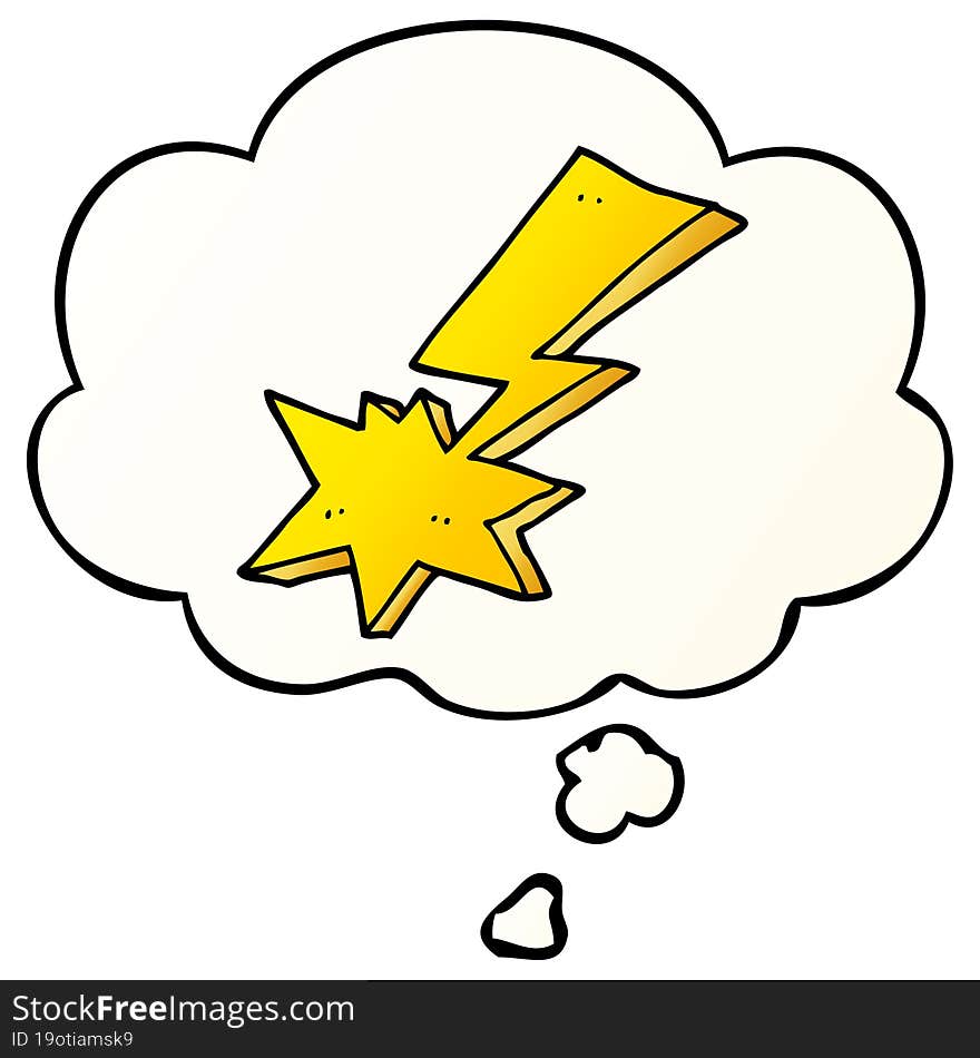 cartoon lightning bolt and thought bubble in smooth gradient style