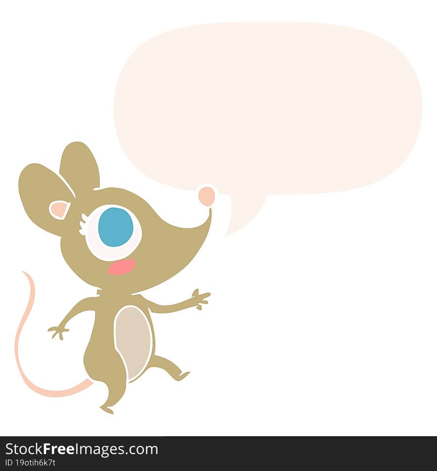 cute cartoon mouse and speech bubble in retro style