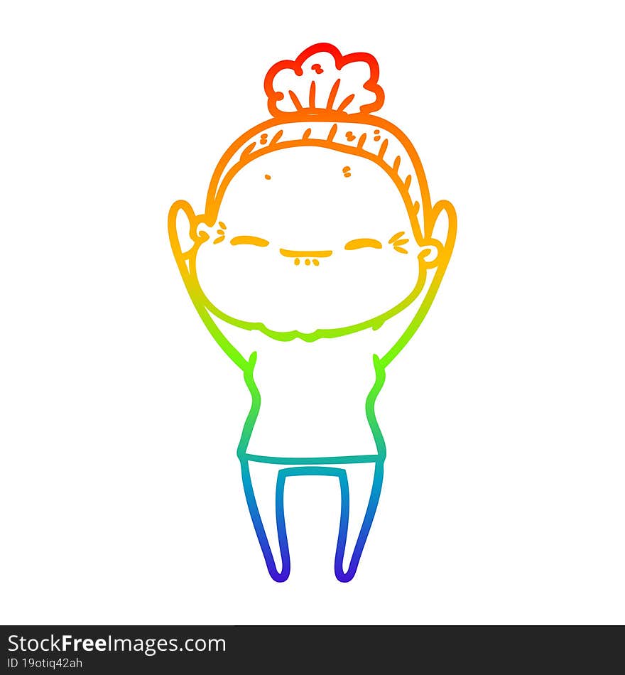 rainbow gradient line drawing cartoon peaceful old woman