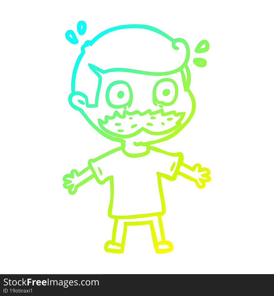 cold gradient line drawing cartoon man with mustache shocked