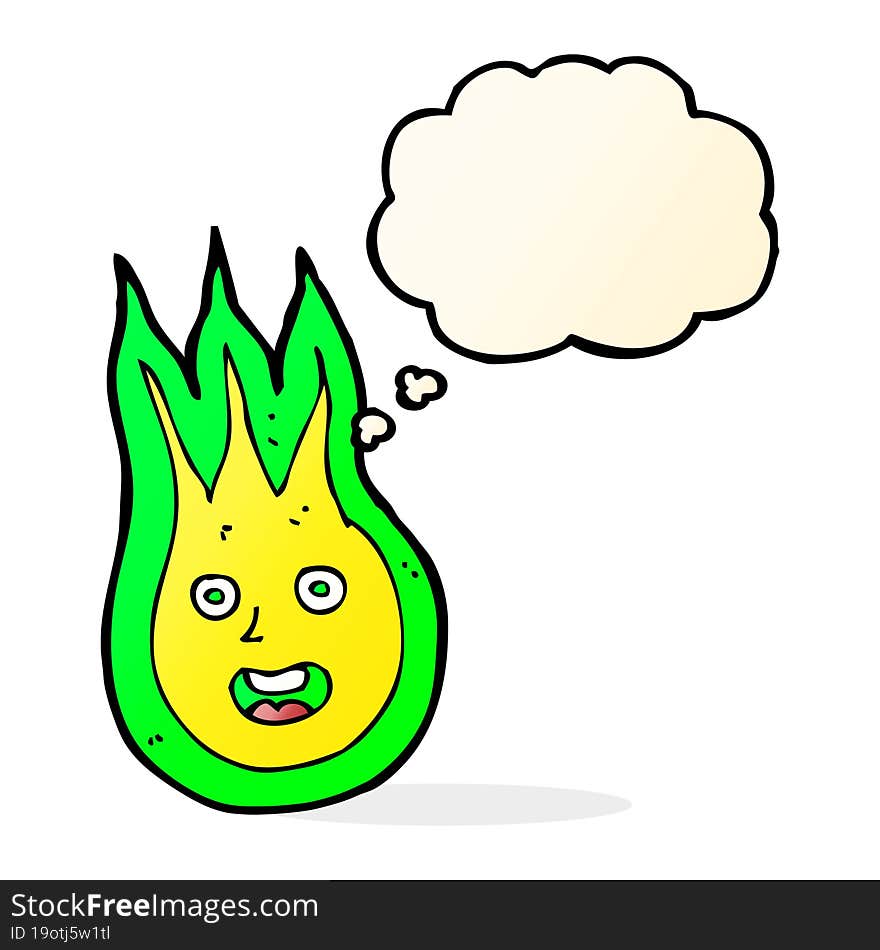 cartoon friendly fireball with thought bubble