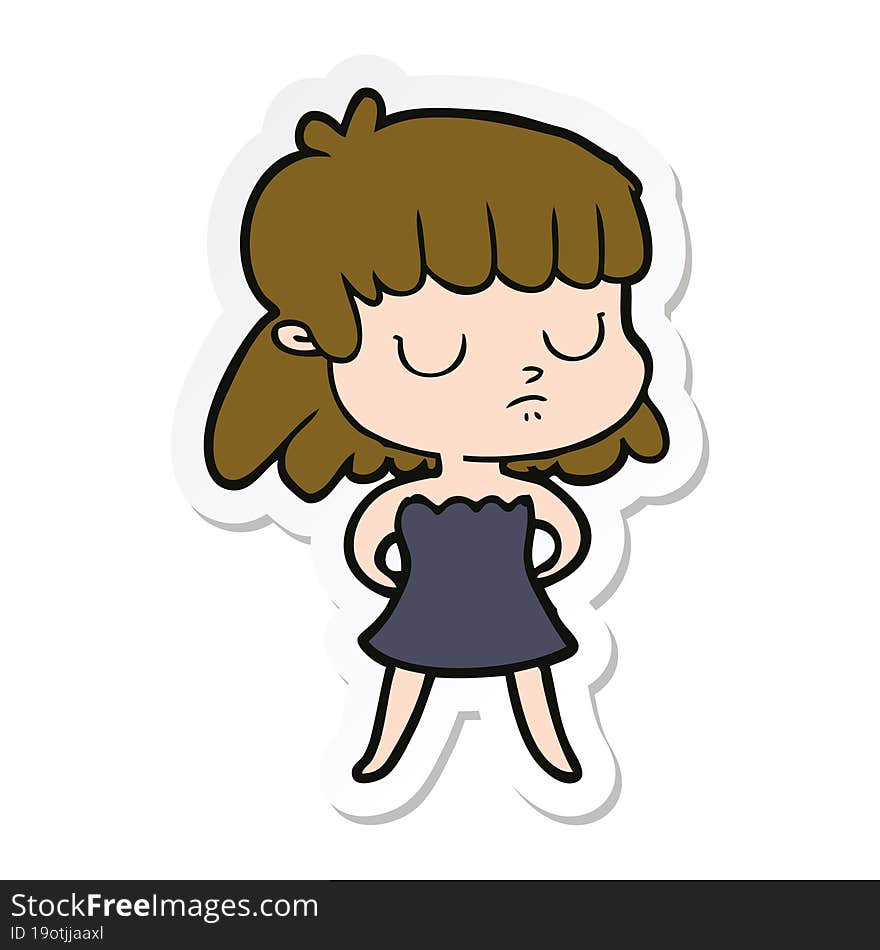 sticker of a cartoon indifferent woman