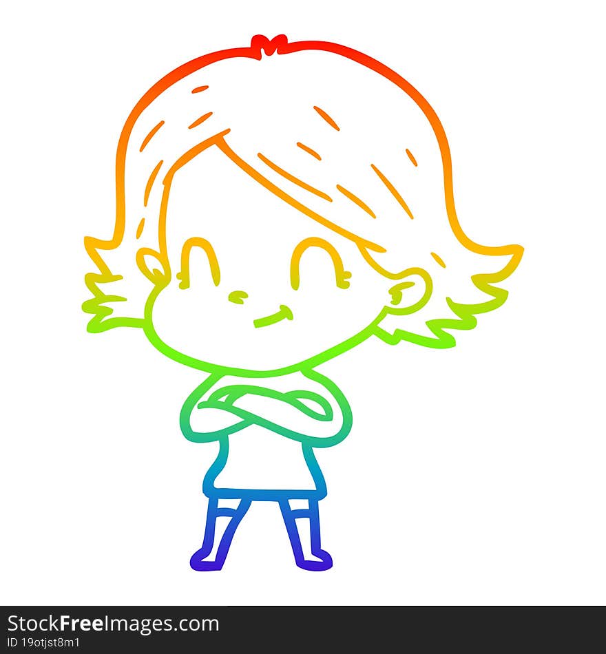 rainbow gradient line drawing cartoon friendly girl