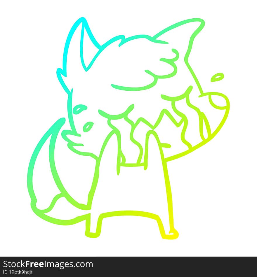 cold gradient line drawing of a crying fox cartoon