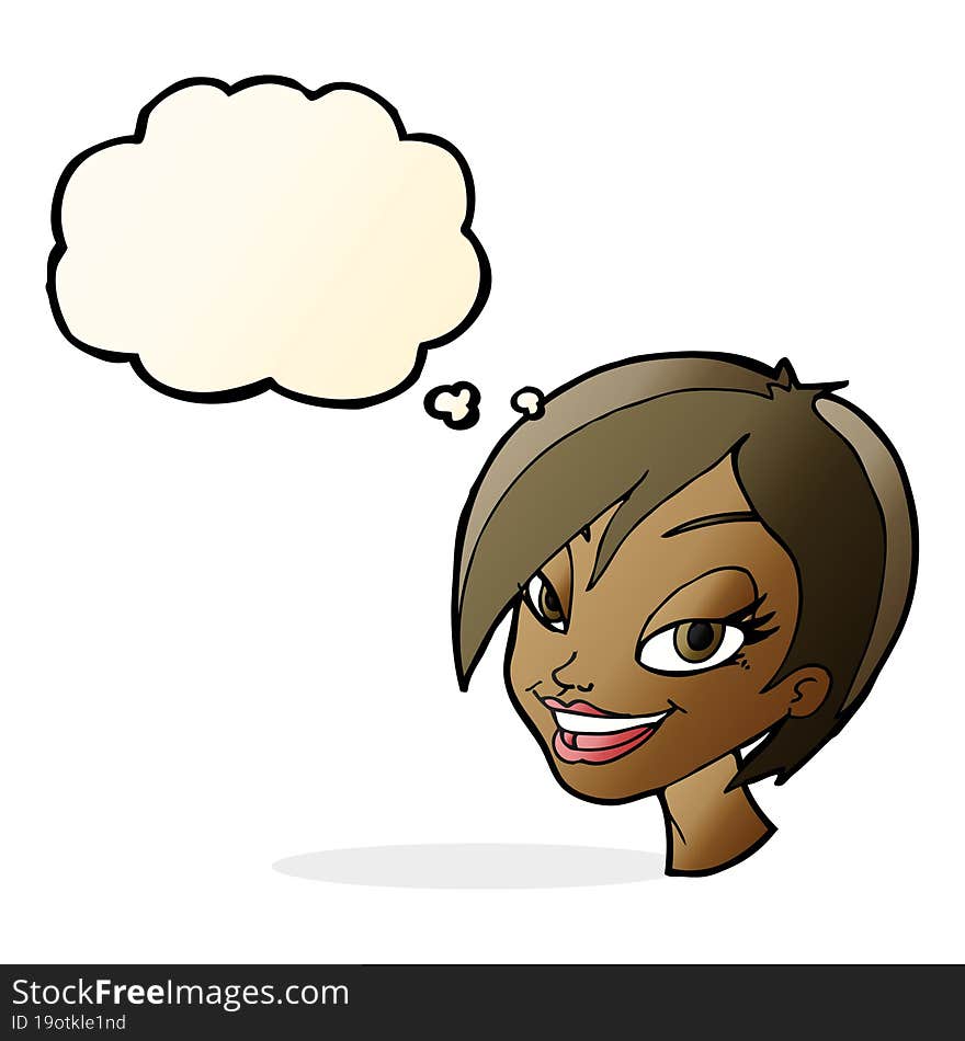 cartoon pretty female face with thought bubble