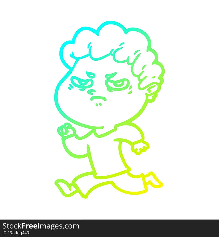 Cold Gradient Line Drawing Cartoon Angry Man