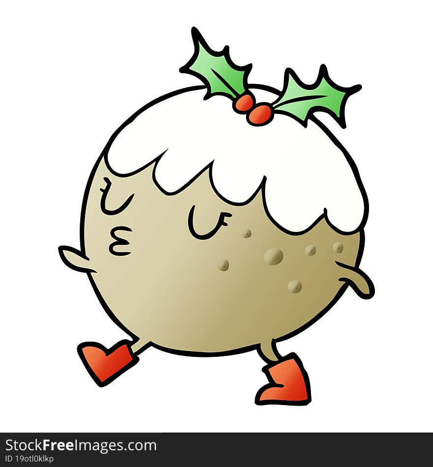 cartoon christmas pudding walking. cartoon christmas pudding walking